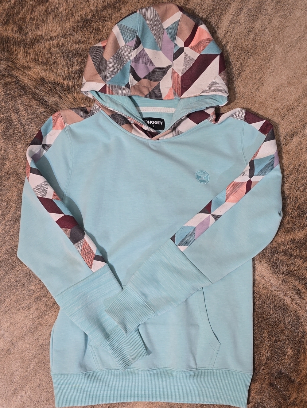 Hooey Light Blue Hoodie with Geometric Accent - Small